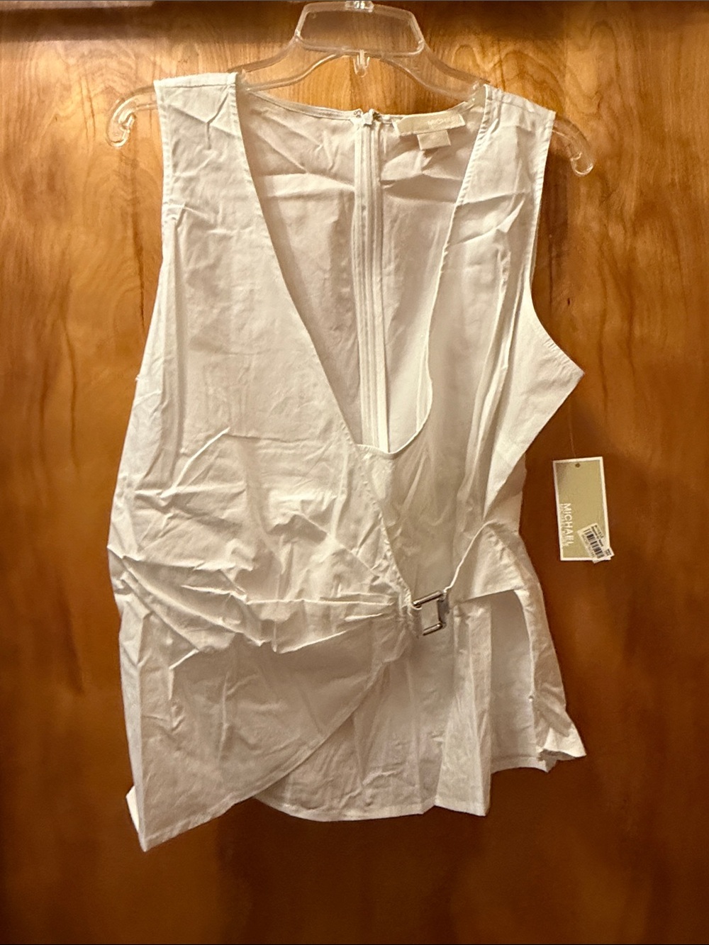 Michael Kors White Sleeveless Wrap-Front Buckle Camisole